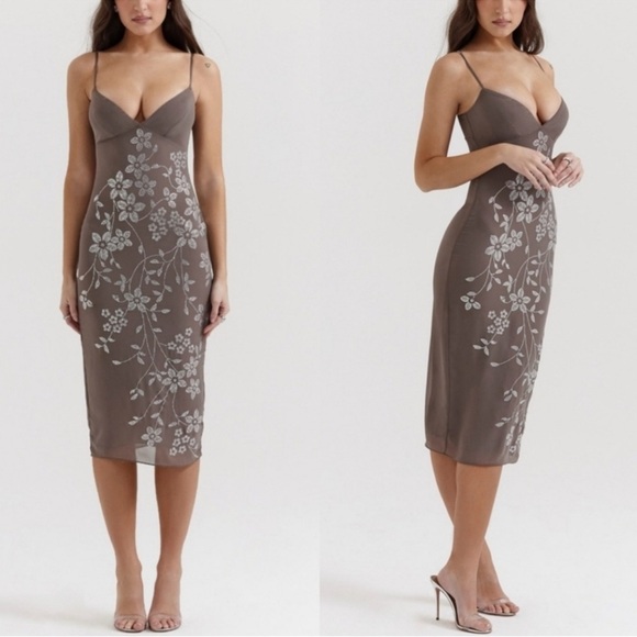 House of CB Dresses & Skirts - House of CB Blanca Smoke Crystal Embellished Midi Dress